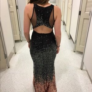 Black and gold sequin prom dress